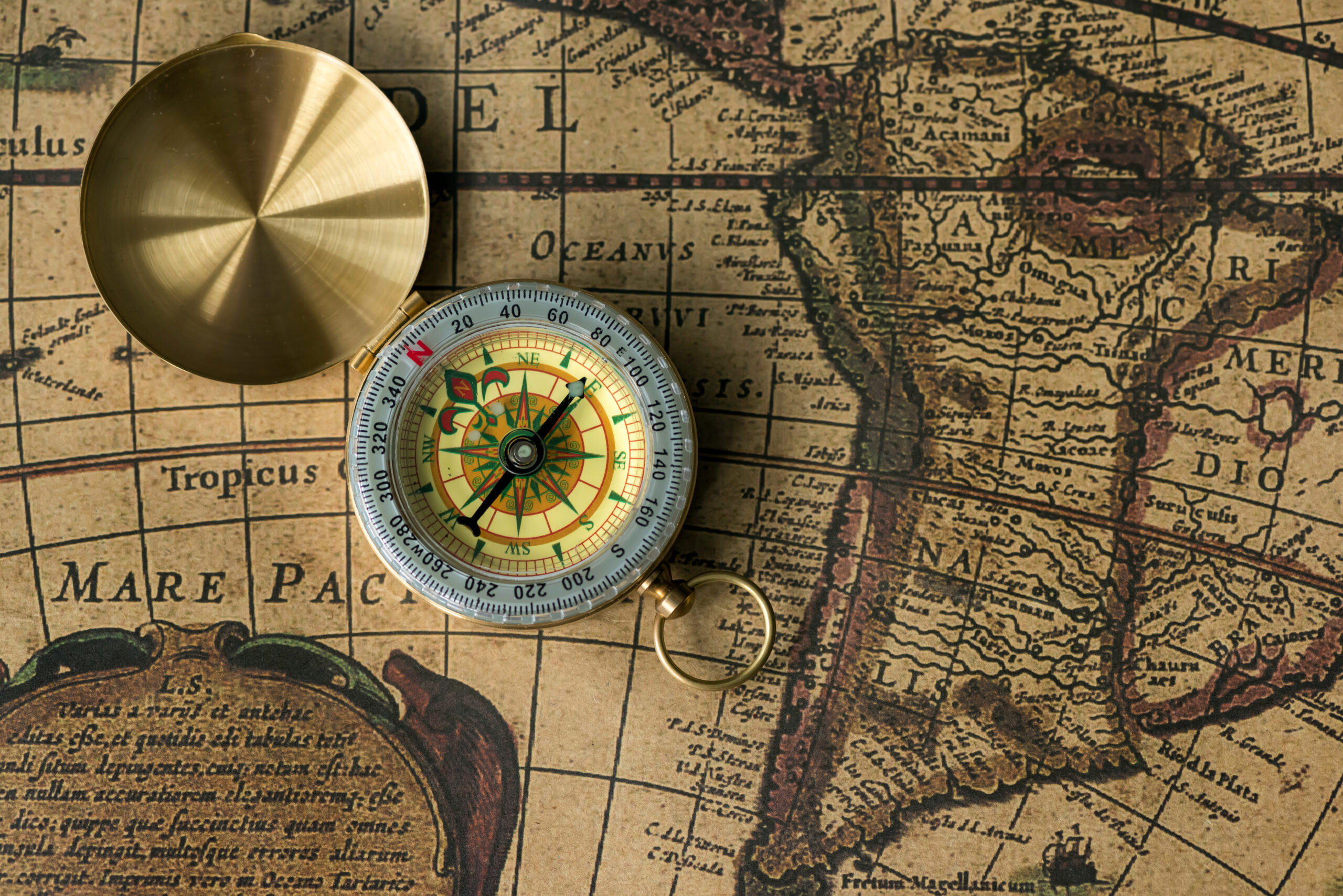  vintage map with old compass